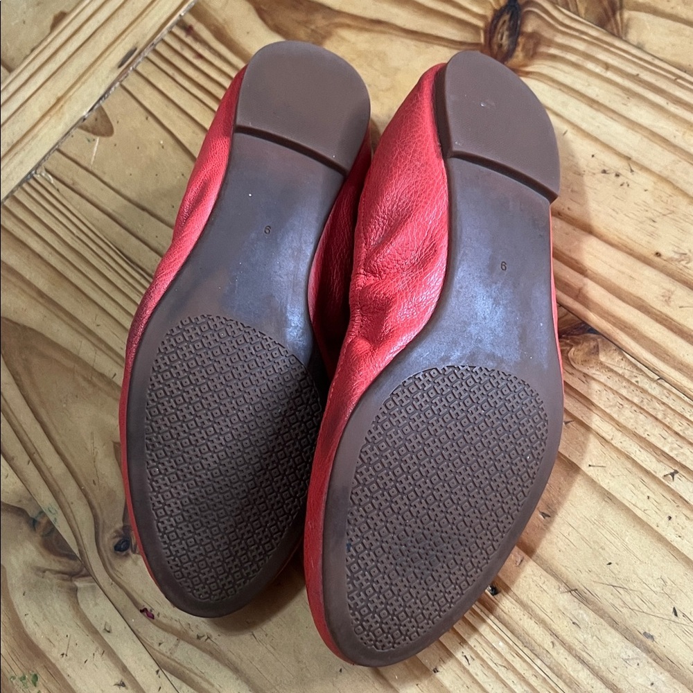 TORY BURCH Allie Napa Leather Ballet Flats in Samba Coral Red - Picture 5 of 8